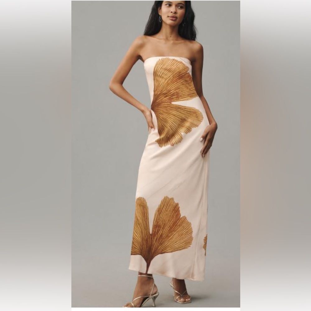 Anthropologie The Fleur Strapless Satin Maxi Dress